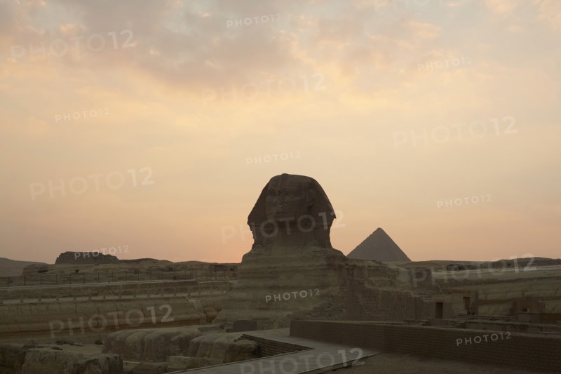 Sphinx at the Pyramids of Giza at Sunset, Egypt