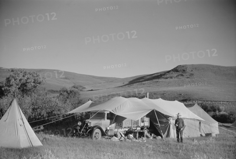 Roundup Camp, Quarter Circle U Roundup, Big Horn County, Montana, USA, Arthur Rothstein, Farm Security Administration, June 1939