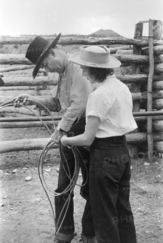 Learning how to Throw a Rope during Ranch Rodeo Contest, Brewster Arnold Quarter Circle U Ranch, Birney, Montana, USA, Arthur Rothstein, Farm Security Administration, June 1939