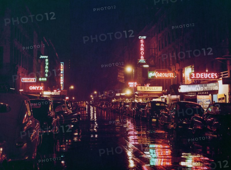 Street Scene at Night, West 52nd Street, New York City, New York, USA, William P. Gottlieb Collection, July 1948