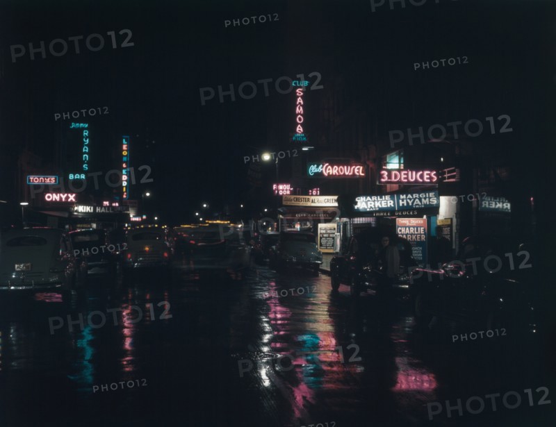 Street Scene at Night, West 52nd Street, New York City, New York, USA, William P. Gottlieb Collection, July 1948