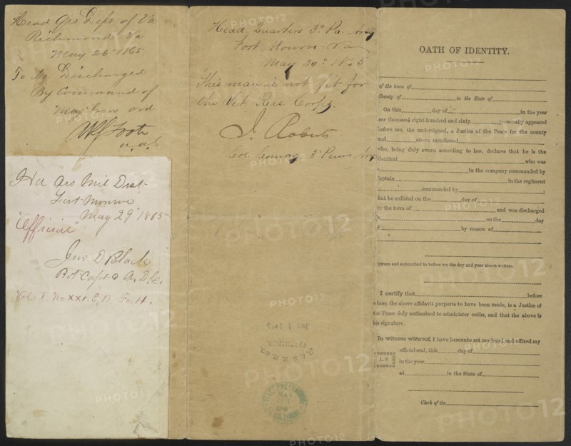 U.S. Government Certificate to Discharge Private Cline Morris from Co. E, 3rd Pennsylvania Heavy Artillery Regiment, American Civil War, USA, 1865