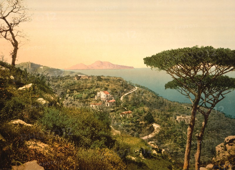 Capri Island viewed from Mount Sorrento, Italy, Photochrome Print, Detroit Publishing Company, 1900