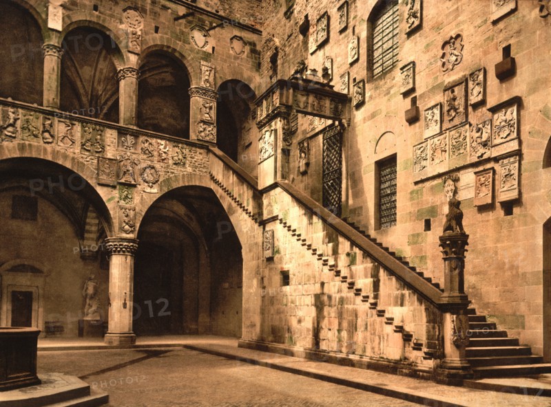 Courtyard, Bargello Museum, Florence, Italy, Photochrome Print, Detroit Publishing Company, 1900