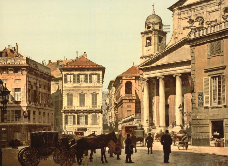 Piazza dell'Annunziata, Genoa, Italy, Photochrome Print, Detroit Publishing Company, 1900