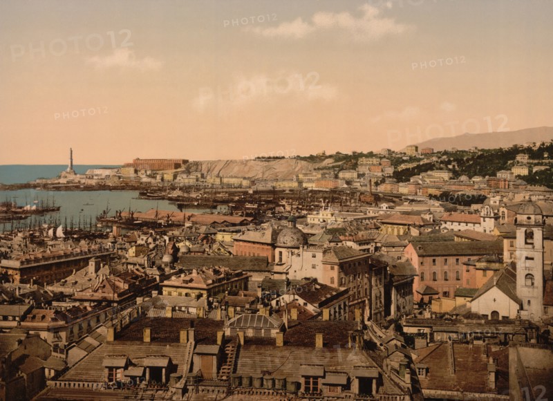 View Towards the Lighthouse, Genoa, Italy, Photochrome Print, Detroit Publishing Company, 1900