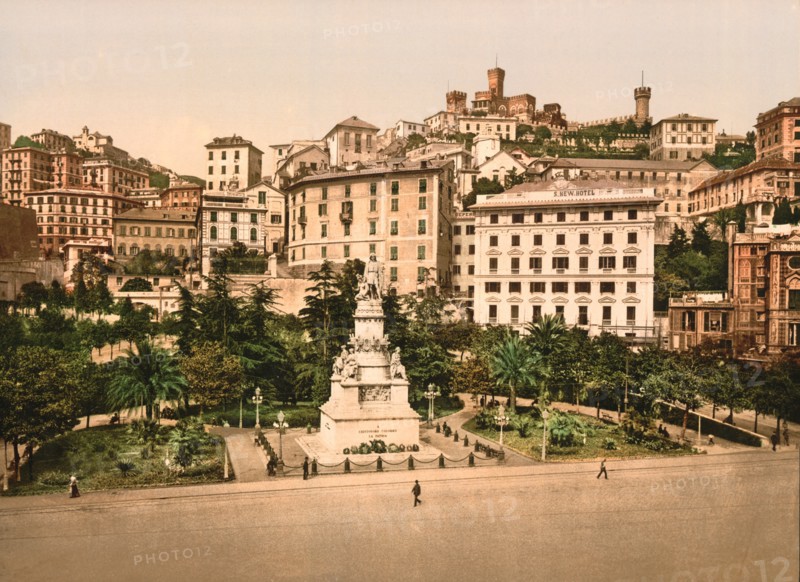 Piazza Acquaverde, Genoa, Italy, Photochrome Print, Detroit Publishing Company, 1900