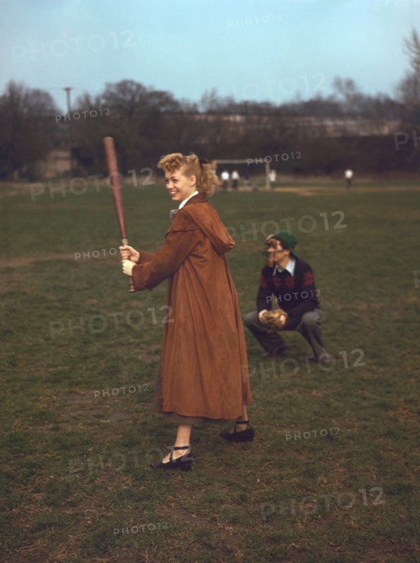 Jazz Singer June Christy Playing Baseball, Portrait with Bat, William P. Gottlieb Collection, 1947