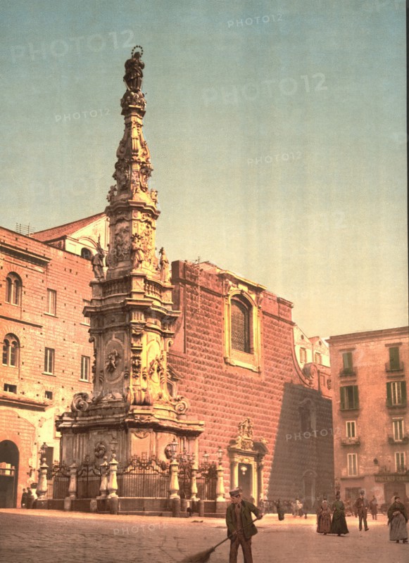 Column of the Virgin, Piazza Trinita Maggiore, Naples, Italy, Photochrome Print, Detroit Publishing Company, 1900