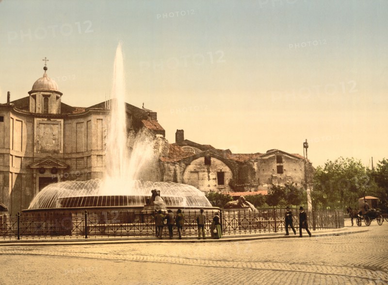 New Fountain and Diocletian's Spring, Rome, Italy, Photochrome Print, Detroit Publishing Company, 1900