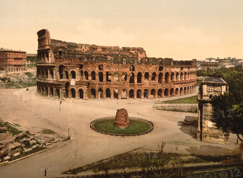 The Coliseum and Meta Sudans, Rome, Italy, Photochrome Print, Detroit Publishing Company, 1900