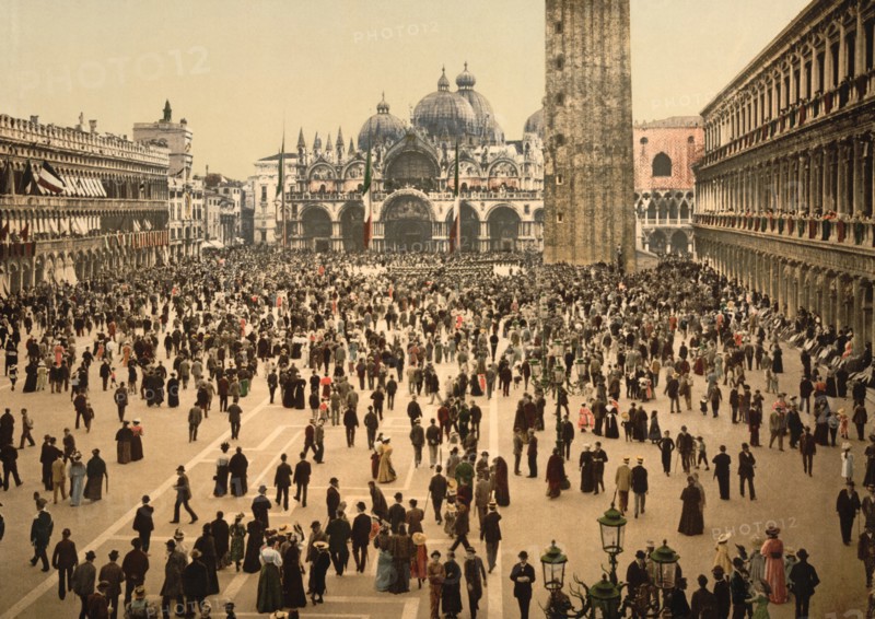 Concert, St. Mark's, Place, Venice, Italy, Photochrome Print, Detroit Publishing Company, 1900