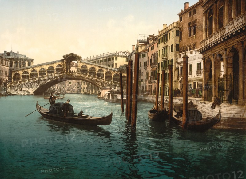 Rialto Bridge, Venice, Italy, Photochrome Print, Detroit Publishing Company, 1900