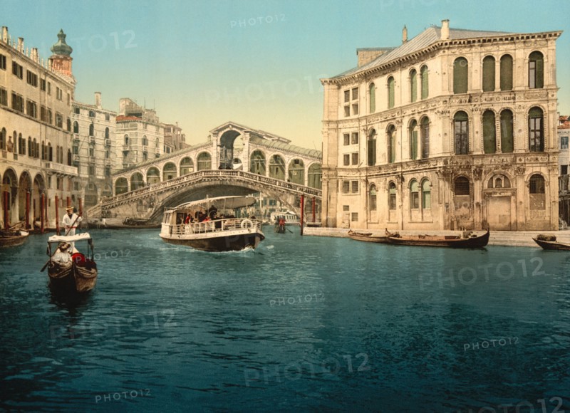 Grand Canal with Rialto Bridge, Venice, Italy, Photochrome Print, Detroit Publishing Company, 1900