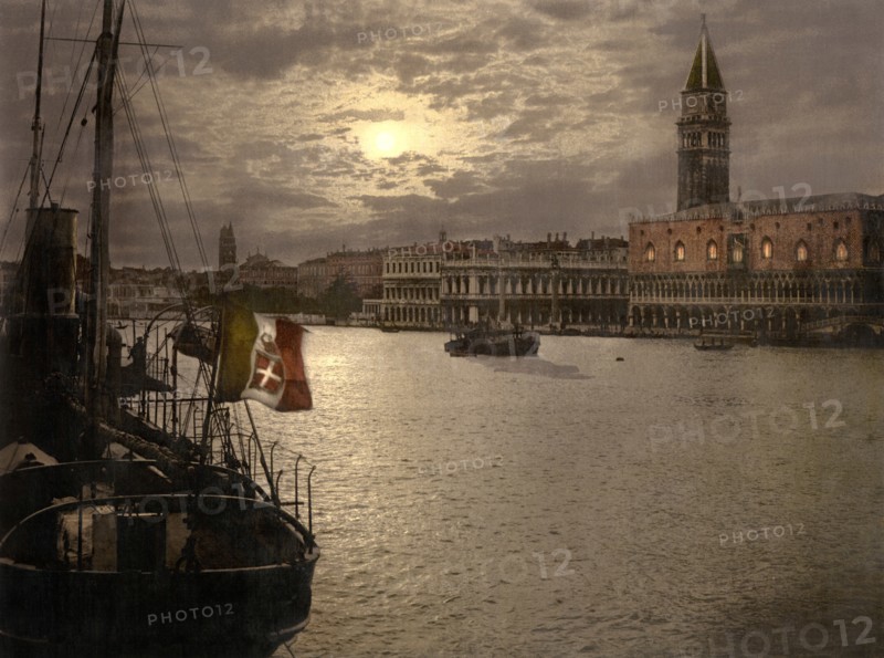 Grand Canal and Doge's Palace by Moonlight, Venice, Italy, Photochrome Print, Detroit Publishing Company, 1900