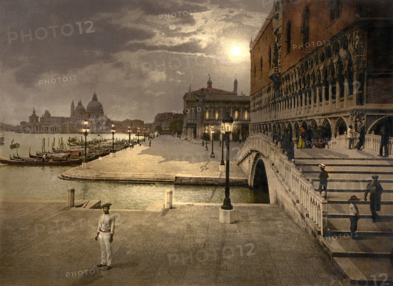 Doge's Palace and St. Mark's by Moonlight, Venice, Italy, Photochrome Print, Detroit Publishing Company, 1900