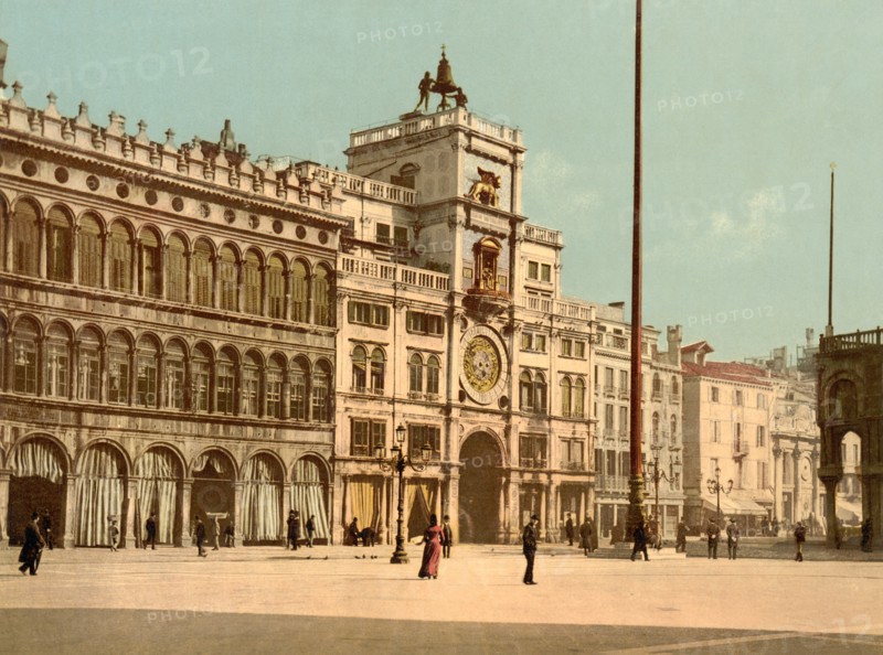 Clock Tower, Piazzetta di San Marco, Venice, Italy, Photochrome Print, Detroit Publishing Company, 1900