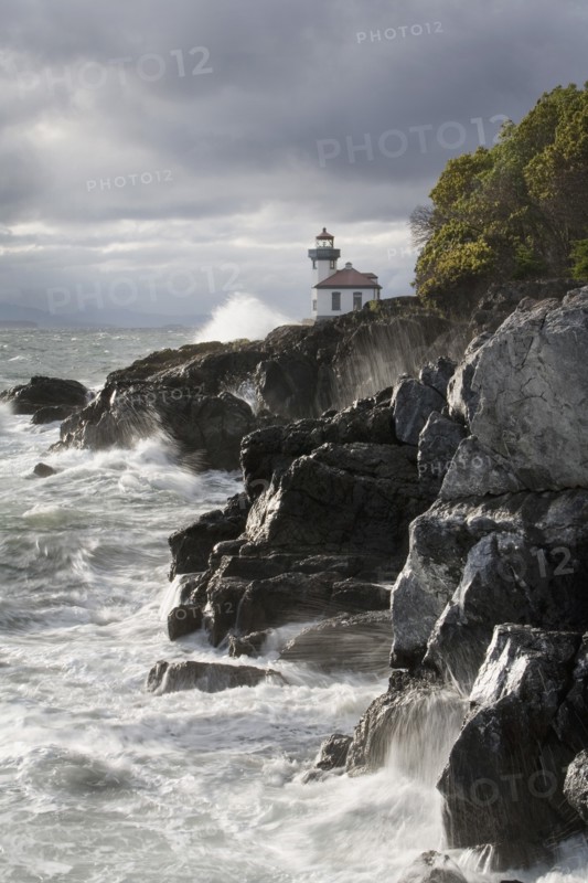 Light House and Rocky Shore, Washington, USA