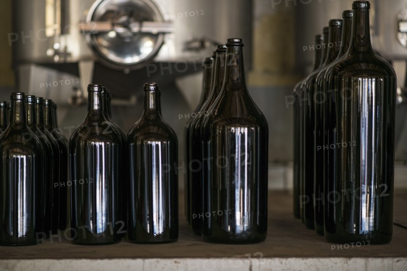 Wine Bottles of Various Sizes in Winery