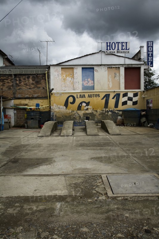 Colorful Outdoor Carwash With Dark Rain Clouds, Popoyan, Colombia