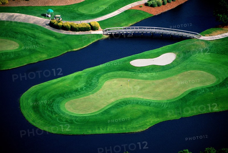 Golf Course and Water Hazard, High Angle View