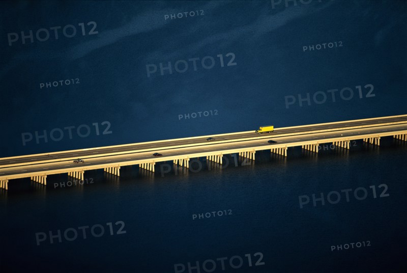 Lonely Bridge, Causeway Across Powell Lake, Utah, USA, High Angle View