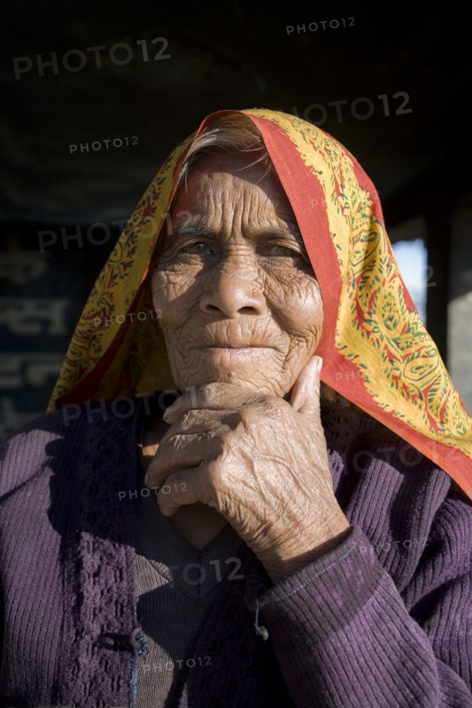 Portrait of Old Wrinkled Indian Woman