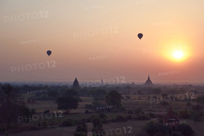 Hot Air Balloons Above Ancient Temples at Sunrise, Bagan, Myanmar