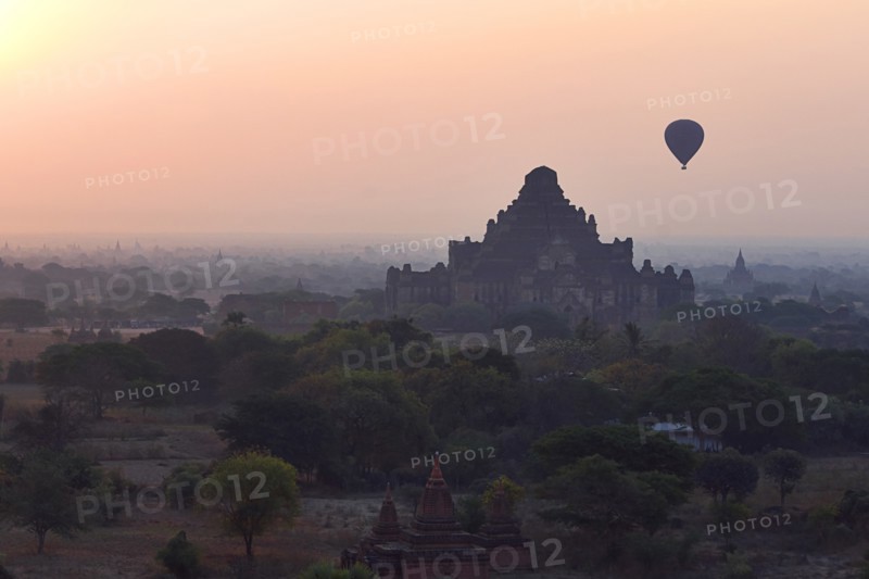 Hot Air Balloons Above Ancient Temples at Sunrise, Bagan, Myanmar