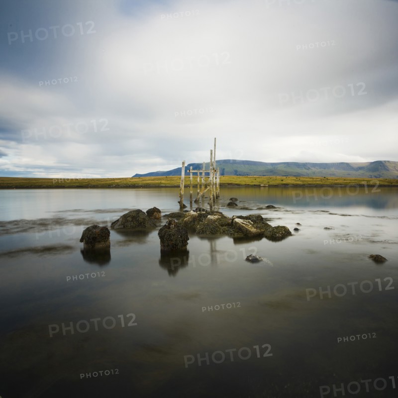 Landscape With Remnants of Old Dock in Water, Iceland