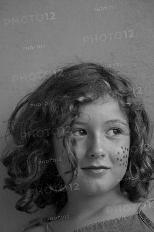 Young Smiling Girl with Makeup Dots on Cheeks, Portrait,