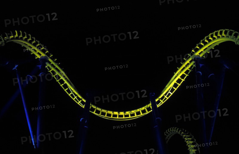 Yellow Roller Coaster at Night, Detail