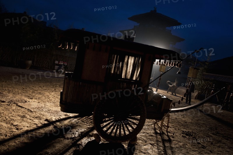 Traditional Chinese Carriage on Movie Set, Silhouette, Beijing, China