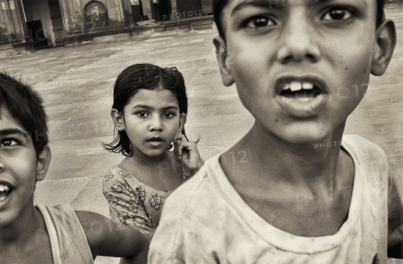 Three Young Children, Close Up, Agra, India