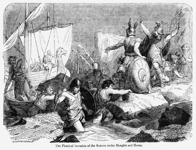 The Piratical Invasion of the Saxons under Hengist and Horsa, Illustration from John Cassell's Illustrated History of England, Vol. I from the earliest period to the reign of Edward the Fourth, Cassell, Petter and Galpin, 1857