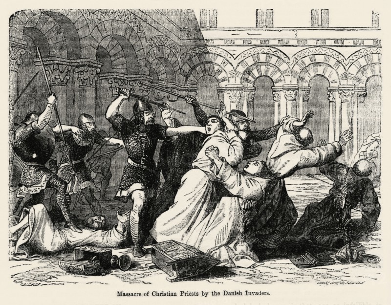 Massacre of Christian Priests by the Danish Invaders, Illustration from John Cassell's Illustrated History of England, Vol. I from the earliest period to the reign of Edward the Fourth, Cassell, Petter and Galpin, 1857