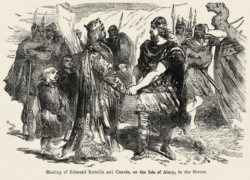Meeting of Edmund Ironside and Canute, on the Isle of Alney, in the Severn, Illustration from John Cassell's Illustrated History of England, Vol. I from the earliest period to the reign of Edward the Fourth, Cassell, Petter and Galpin, 1857