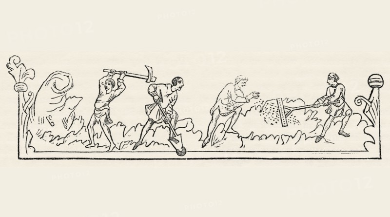 Anglo-Saxon Calendar, March, pre-Norman Conquest of 1066, Illustration from John Cassell's Illustrated History of England, Vol. I from the earliest period to the reign of Edward the Fourth, Cassell, Petter and Galpin, 1857