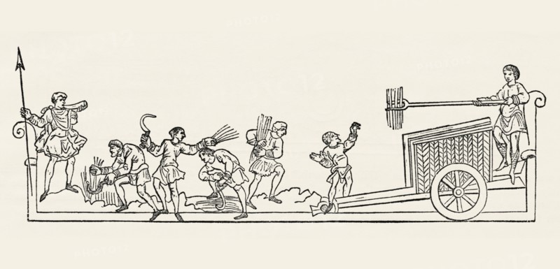 Anglo-Saxon Calendar, August, pre-Norman Conquest of 1066, Illustration from John Cassell's Illustrated History of England, Vol. I from the earliest period to the reign of Edward the Fourth, Cassell, Petter and Galpin, 1857