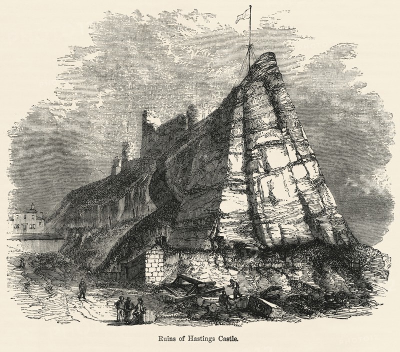 Ruins of Hastings Castle, Illustration from John Cassell's Illustrated History of England, Vol. I from the earliest period to the reign of Edward the Fourth, Cassell, Petter and Galpin, 1857