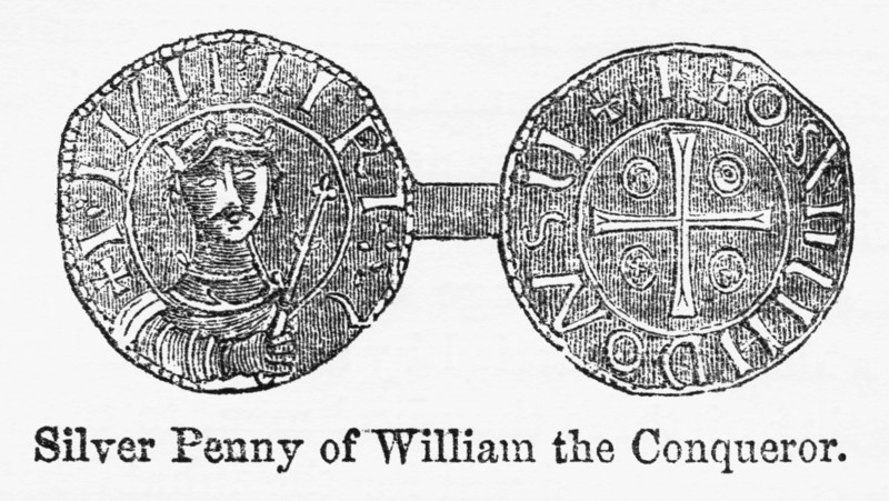 Silver Penny of William the Conqueror, Illustration from John Cassell's Illustrated History of England, Vol. I from the earliest period to the reign of Edward the Fourth, Cassell, Petter and Galpin, 1857