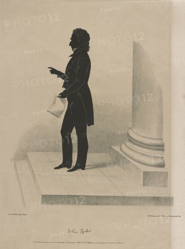 John Tyler (1790-1862), Tenth President of the United States, Full-Length Silhouetted Portrait, Lithograph, T.F. Adams, 1841