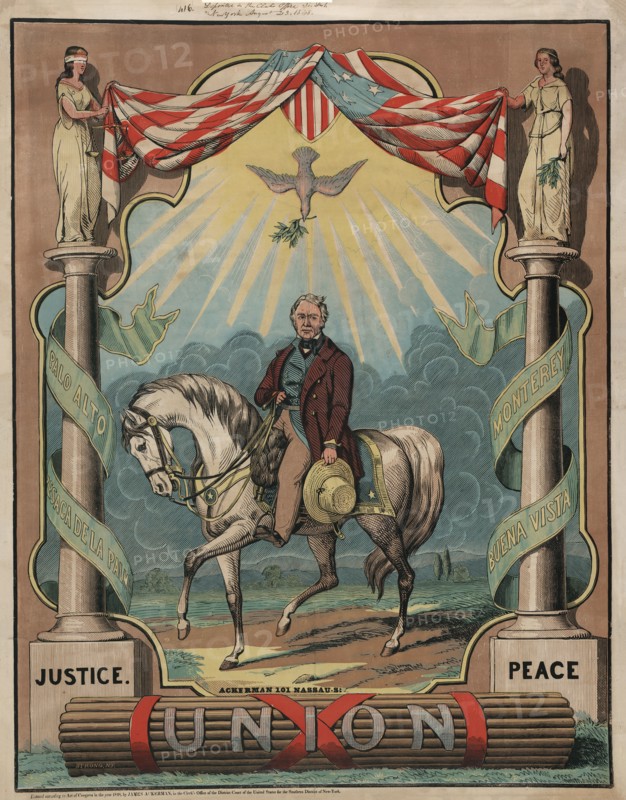 Campaign Poster for Democratic Nominee Zachary Taylor, Lithograph, Thomas W. Strong, Ackerman Publ., 1848
