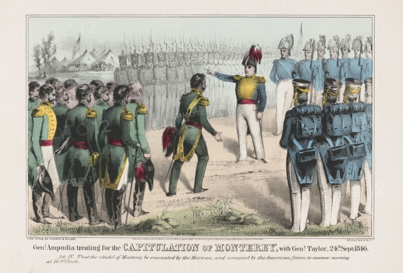 Genl. Ampudia Treating for the Capitulation of Monterey, with Genl. Taylor, 24th Sept. 1846, Lithograph, Published by Sarony & Major, 1848
