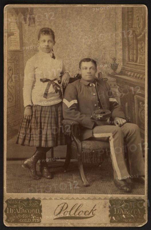 Full-length Portrait of African American Soldier in Uniform, Sitting next to Girl, by Albert Pollock, William A. Gladstone Collection of African American Photographs, between 1877 and 1890