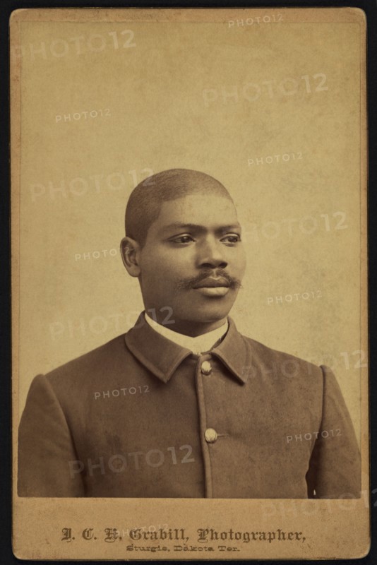 Buffalo Soldier, Head and Shoulders Portrait in Five-Button Sack Coat, Sturgis, Dakota Territory, USA, by John C.H. Grabill, William A. Gladstone Collection of African American Photographs, 1880's