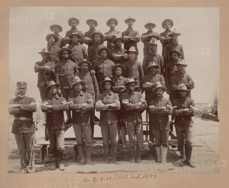 Group Portrait of African American Soldiers in Co. E, 9th United States Volunteer Infantry who fought in the Spanish-American War, by L. Leland Barton, 1899