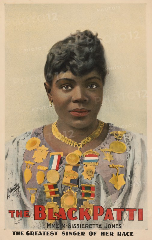 The Black Patti, Mme. M. Sissieretta Jones, African American Soprano, Head and Shoulders Portrait, Theatrical Poster, 1889