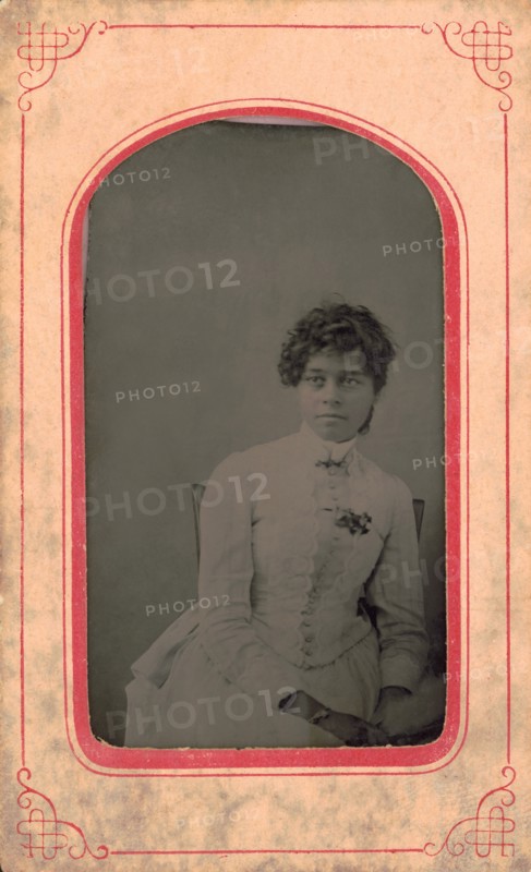 Clarissa Minnie Thompson Allen (1859-1941), African American Educator and Author, Half-Length Portrait, Tintype Photograph, 1870's