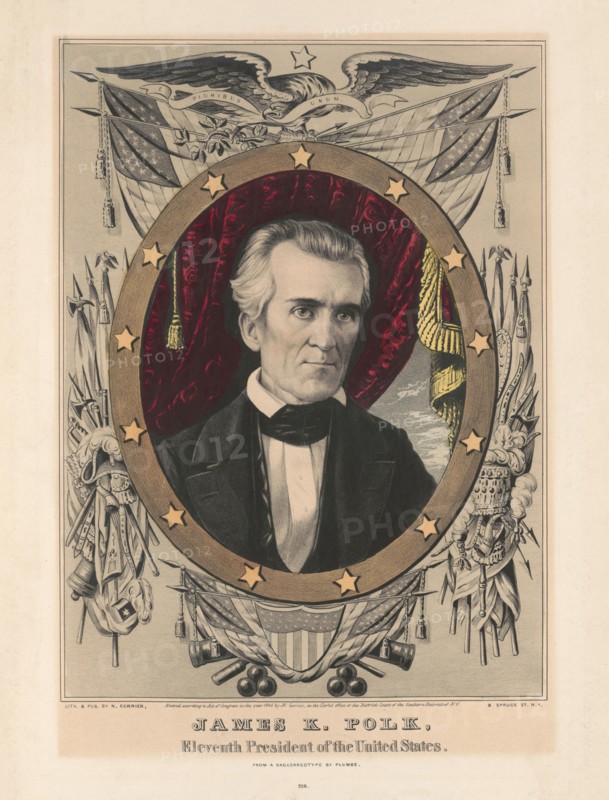 James K. Polk, Eleventh President of the United States, Lithograph and Published by N. Currier from a Daguerreotype by Plumbe, 1846